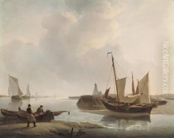 Stil Water: Offloading The Catch In The Harbour Oil Painting by Johannes Christian Schotel