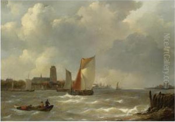 A View On The Merwede, Dordrecht Oil Painting by Johannes Christian Schotel