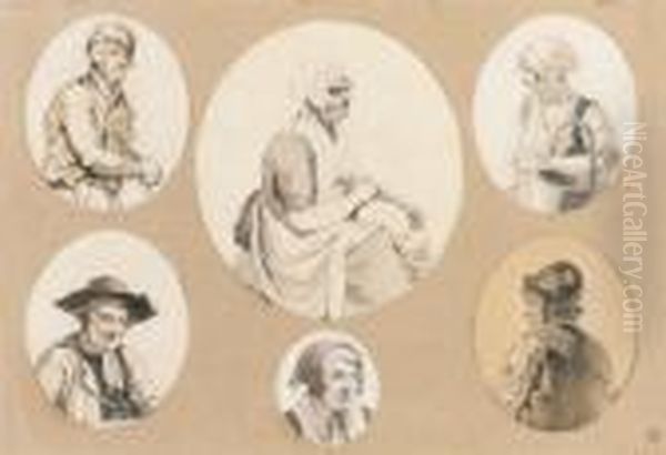 Studies Of Country Folk Oil Painting by Johannes Christian Schotel