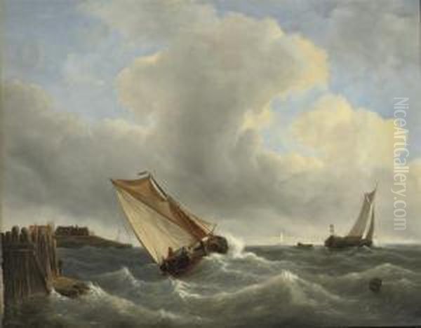 Setting Out To Sea Oil Painting by Petrus Jan Schotel