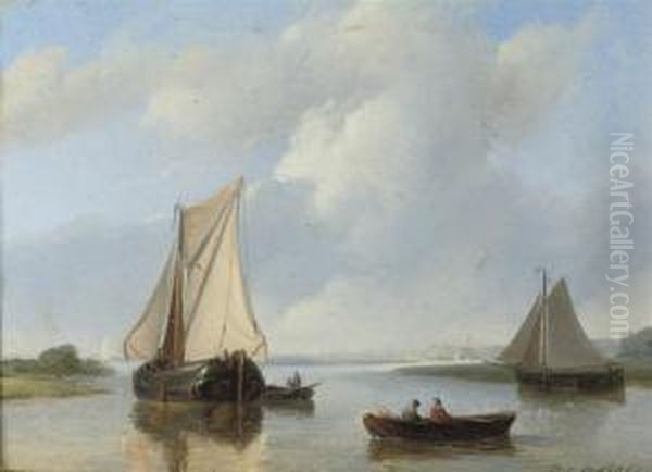 Sailing On A Summer's Day Oil Painting by Petrus Jan Schotel