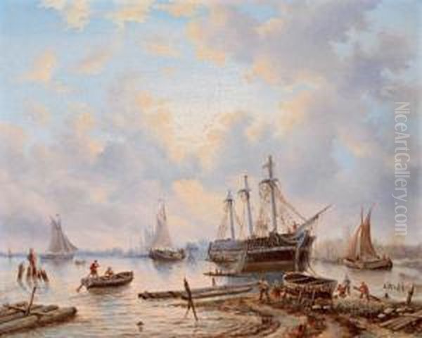 Schiffe Im Hafen Oil Painting by Petrus Jan Schotel