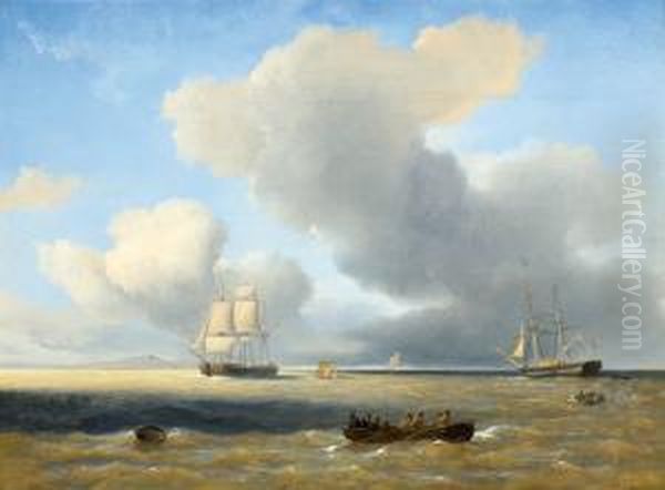 Seascape With Boats And Ships Oil Painting by Petrus Jan Schotel