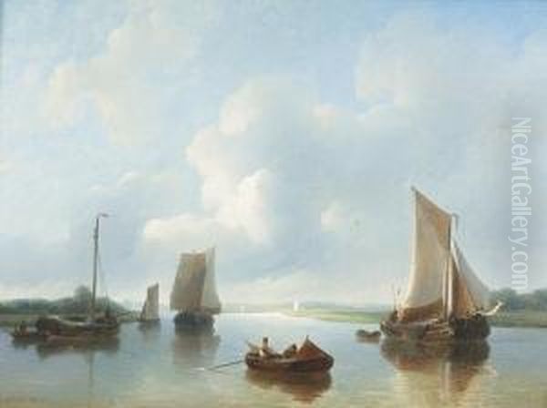 Sommertag Auf Einem Fluss. Oil Painting by Petrus Jan Schotel