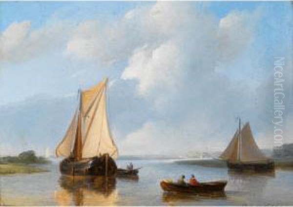 Shipping In A Calm Oil Painting by Petrus Jan Schotel