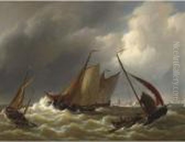 On Choppy Waters Oil Painting by Petrus Jan Schotel