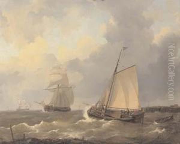 Setting Out On Choppy Water Oil Painting by Petrus Jan Schotel