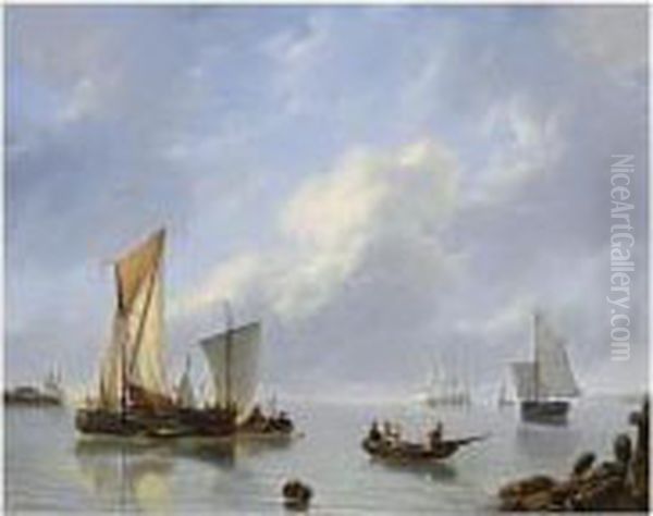 Shipping In A Calm Oil Painting by Petrus Jan Schotel