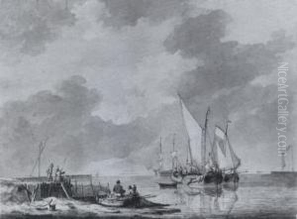 Fischerboote Im Hafen Oil Painting by Petrus Jan Schotel