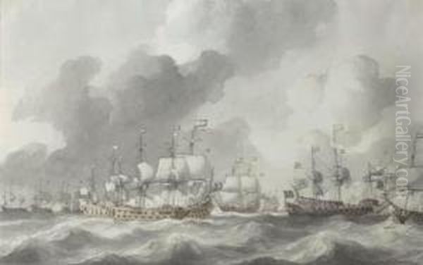 A 17th Century Naval Battle Oil Painting by Petrus Jan Schotel