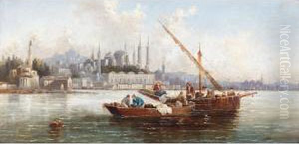 View Of Constantinople Oil Painting by Anton Schoth