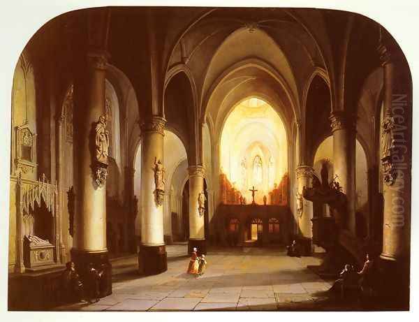 Interior of a Church Oil Painting by Jan-Baptiste Tetar van Elven