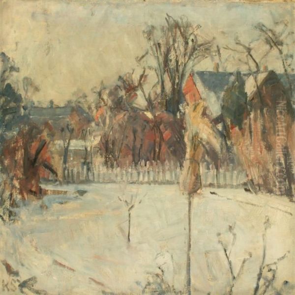 Garden From A Danish Village Oil Painting by Carl Schou