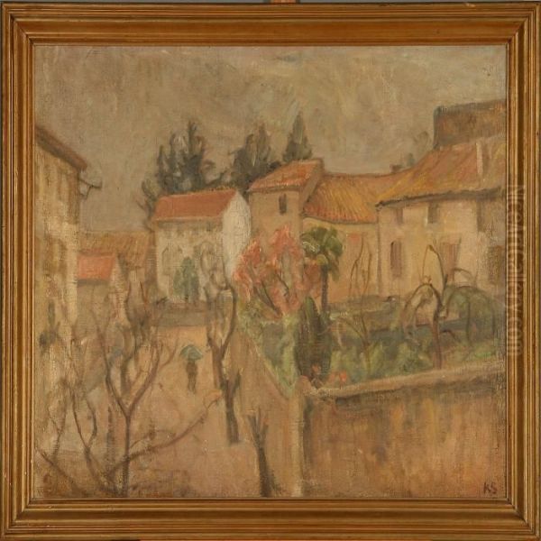 Udsigt Fra Mit Vindue Iarles, Regnvejr Oil Painting by Carl Schou