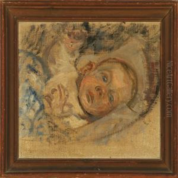 A Child Oil Painting by Carl Schou