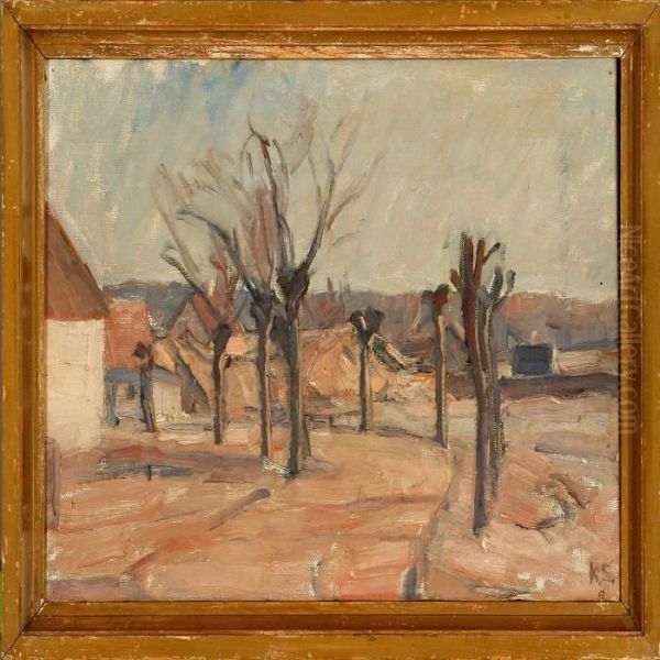 Road With Houses Oil Painting by Carl Schou