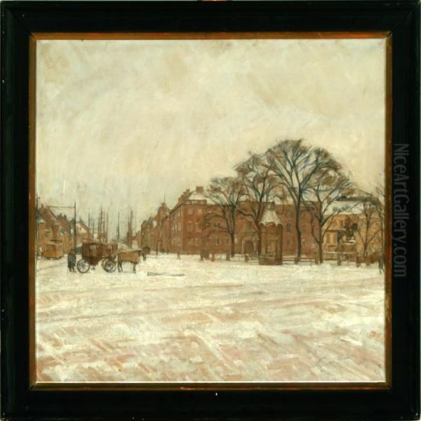 Winter Day At The King's Square In Copenhagen Oil Painting by Carl Schou