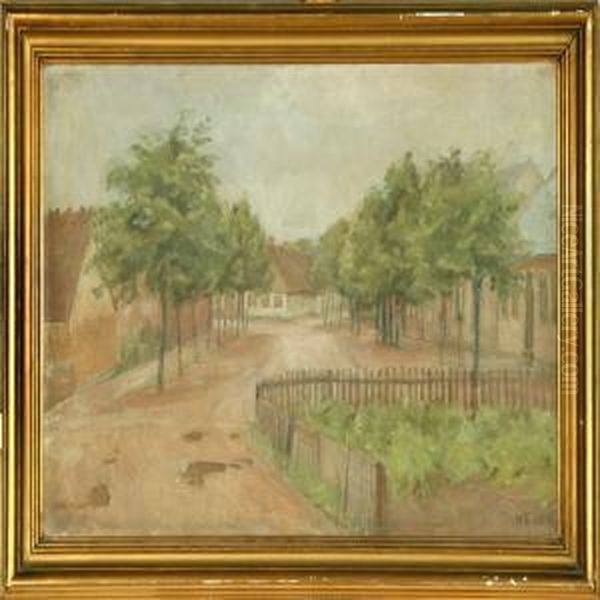 Karl Schou: Spring Street Scenery From A Danish Village. Signed And Dated K. S. 06 Oil Painting by Carl Schou