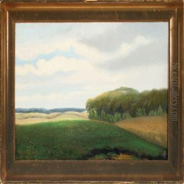 Landscape With Fields And Forest Oil Painting by Peter Alfred Schou