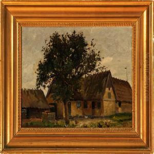 Chicken In Front Of A Farm Oil Painting by Sigurd Solver Schou