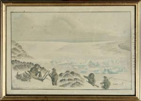 Two Greenlandic Sceneries And An Inuit Portrait Oil Painting by Sigurd Solver Schou