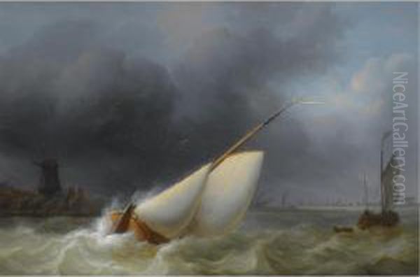 Sailing In Choppy Waters Oil Painting by Martinus Schouman