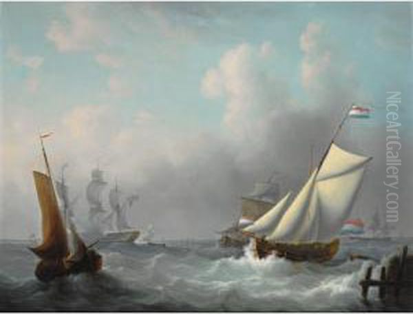 Sailing In Choppy Waters Oil Painting by Martinus Schouman