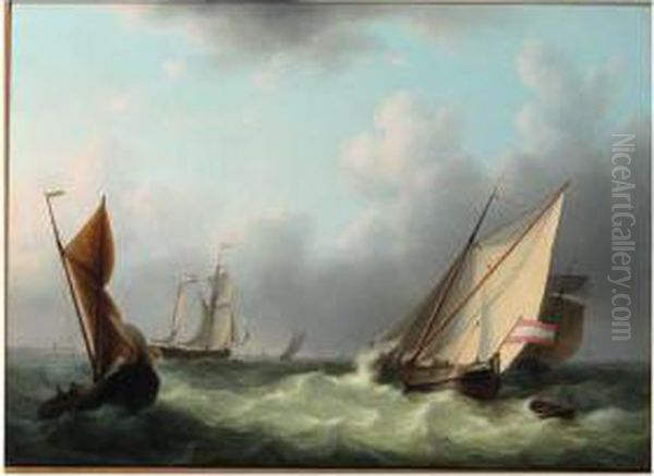 Dutch Hookers At A Stiff Breeze Oil Painting by Martinus Schouman