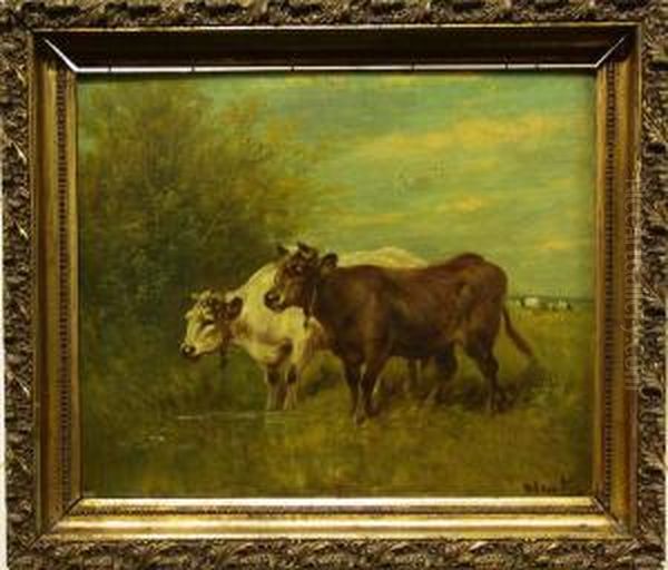 Twee Runderen In De Weiden Oil Painting by Paul Henry Schouten