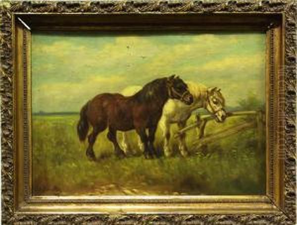 Twee Paarden In De Weiden Oil Painting by Paul Henry Schouten