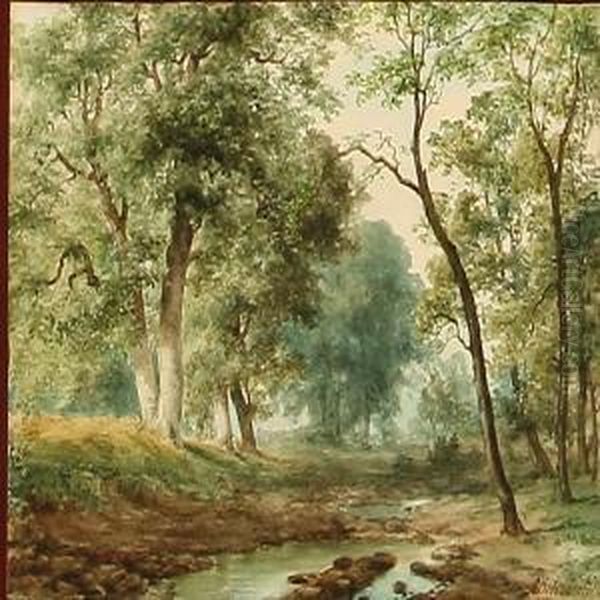 Forest Scene With A Stream Oil Painting by Axel Thorsen Schovelin