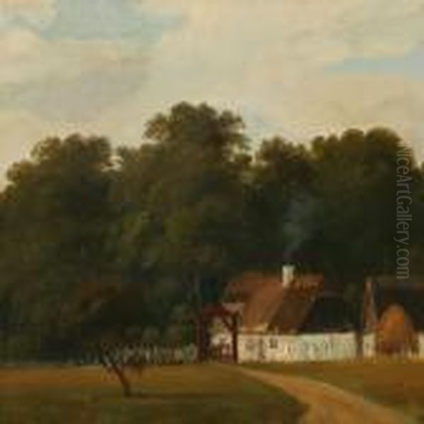 Summer Day At Theforest Guard House In The Deer Garden, Denmark Oil Painting by Axel Thorsen Schovelin