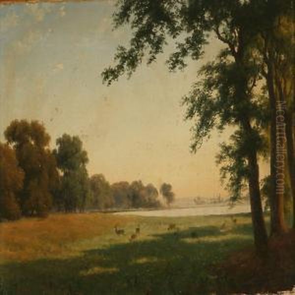 Landscape With Deer Oil Painting by Axel Thorsen Schovelin