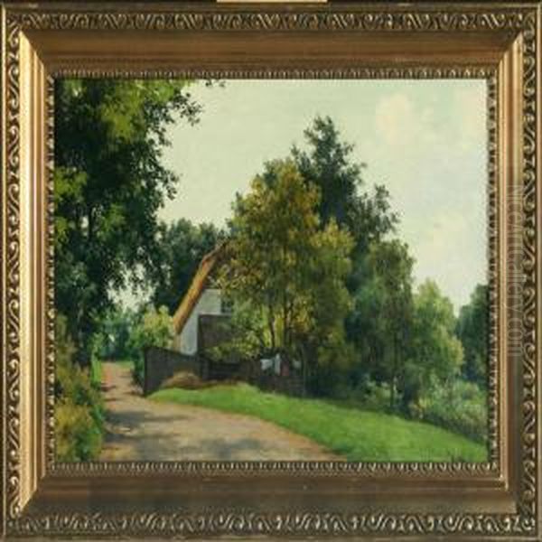 Summerlandscape By A Forrest With A House Oil Painting by Axel Thorsen Schovelin