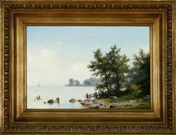 A Danish Summer Coastal Scenery Oil Painting by Axel Thorsen Schovelin