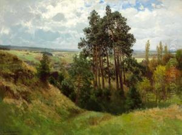 Weite Sommerlandschaft Oil Painting by Josef Schoyerer