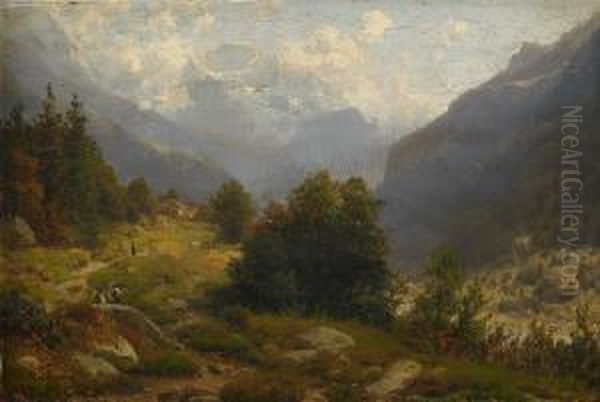 Bergslandskap Oil Painting by Josef Schoyerer