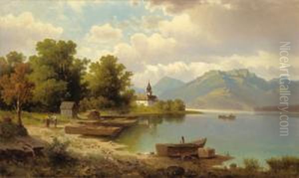 Eine Seelandschaft Oil Painting by Josef Schoyerer