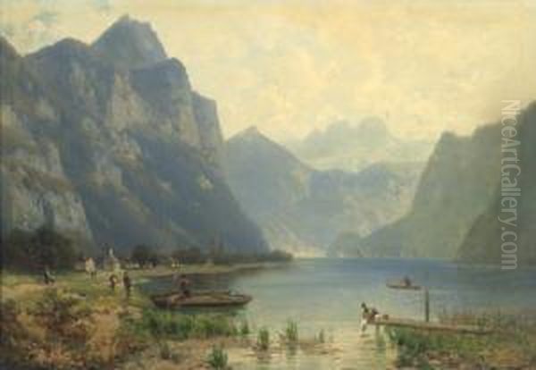 Veduta Del Lago Walensee Presso Weesen Oil Painting by Josef Schoyerer