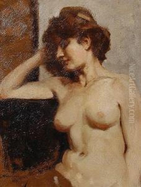 Study Of A Female Nude Oil Painting by Alois Hans Schramm