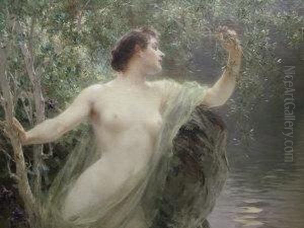 Water Nymph Oil Painting by Alois Hans Schramm