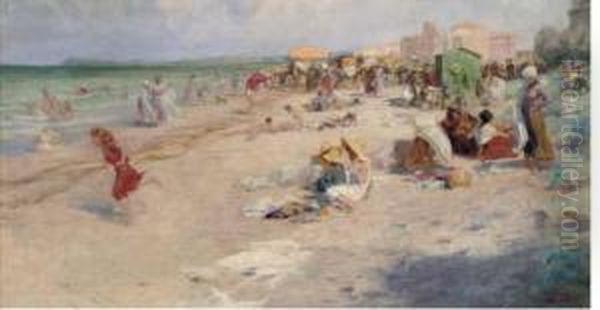 A Day At The Seaside Oil Painting by Alois Hans Schramm