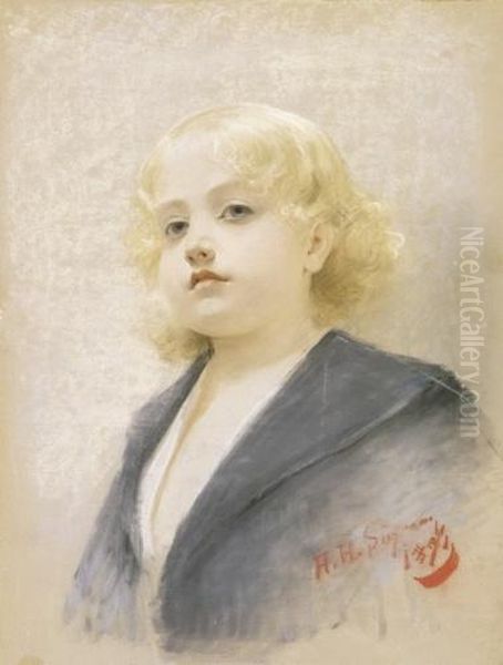 The Portrait Of A Blonde Girl Oil Painting by Alois Hans Schramm