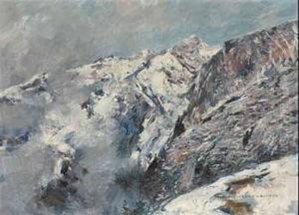 Blick Auf Die Alpenkette Bei Innsbruck. Oil Painting by Rudolf Schramm-Zittau