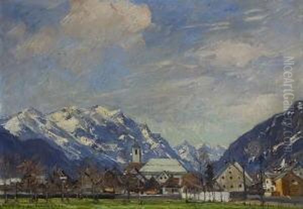 Blick Auf Reutte Oil Painting by Rudolf Schramm-Zittau