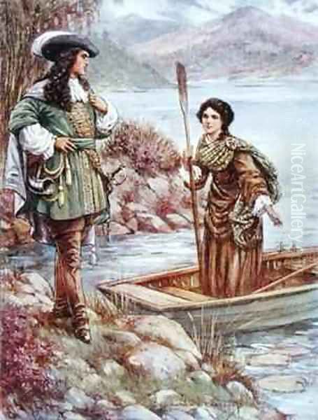 Ellen Douglas Meets James FitzJames Oil Painting by Harold C. Earnshaw