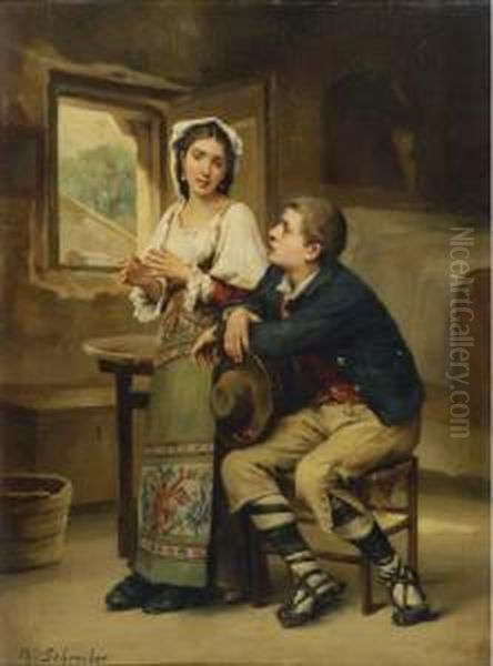 The Proposal; Also A Companion Painting Oil Painting by Charles Baptiste Schreiber