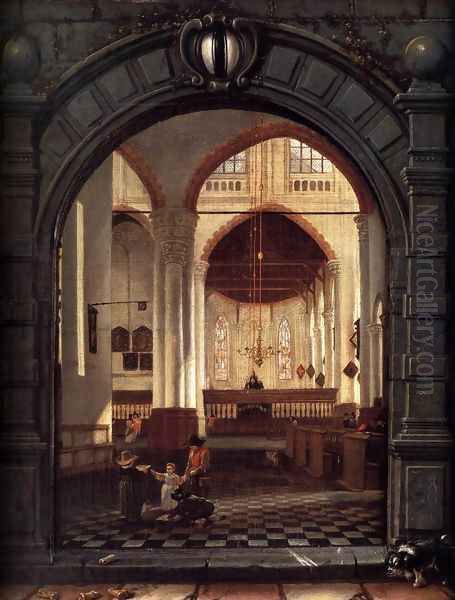 Interior of the Oude Kerk, Delft, Seen through a Stone Archway 1653 Oil Painting by Louys Aernoutsz Elsevier