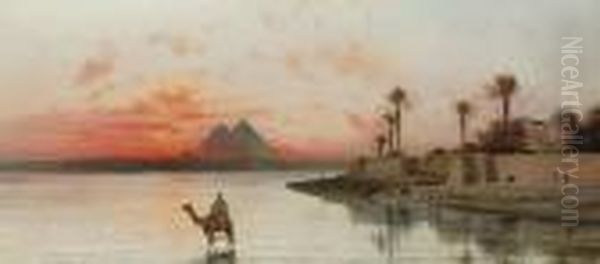 Sunset On The Nile Oil Painting by Peter Conrad Schreiber