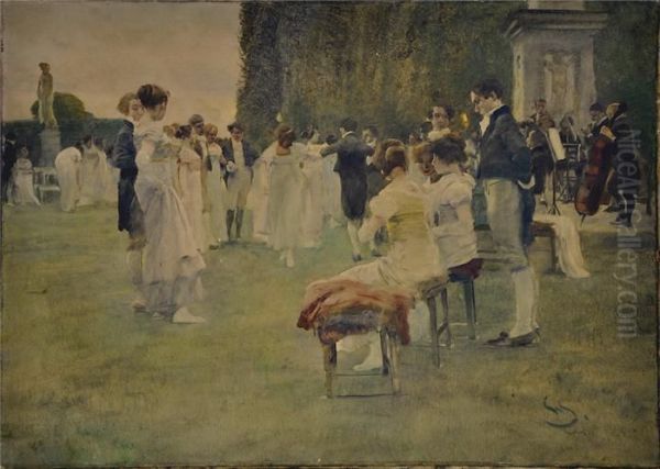 Elegante Gesellschaft Und Orchester In Einem Park Oil Painting by Wilhelm Schreuer